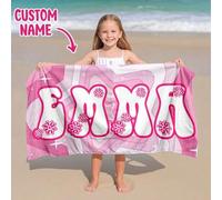 Shein 1 pieza Toalla de playa personalizada para niños, regalo de cumpleaños de verano para niños, vibraciones de verano, viaje a la playa de niñas, toalla