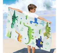 Shein 1 pieza Toalla de playa suave de microfibra para niños, con estampado adorable de dinosaurio, toalla absorbente y de secado rápido para playa, piscina