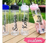 Shein 1 pieza, Vaso de agua de plástico portátil a prueba de fugas de 23 oz con nombre personalizado, Taza de viaje al aire libre personalizada con pajita p