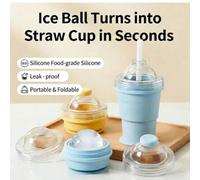 Shein 1 pieza Vaso de hielo plegable portátil de silicona con pajita incorporada, molde de bolas de hielo 2 en 1 para bebidas heladas, molde de hielo creati