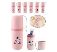 Shein 1 pieza Vaso portátil para cepillo de dientes de viaje, estampado floral del alfabeto A-Z, patrón floral, con tapa para el soporte del cepillo de dien