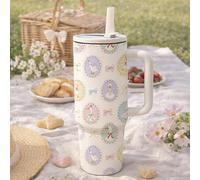Shein 1 pieza Vaso térmico de acero inoxidable de 40 onzas con asa y pajita, estampado de ganso lindo, botella de agua aislada para mujeres, taza de viaje c
