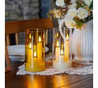 Shein 1 pieza Vela cónica sin llama, Lámpara de soporte de vela de 3 cabezas, Vela, Luz de pilar de acrílico LED, Decoración de fiesta, Luz de habitación, R