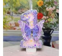 Shein 1 pieza Vela de cumpleaños con forma de mariposa púrpura con número, decoración de pastel con brillo lavanda, adecuada para celebraciones de aniversar