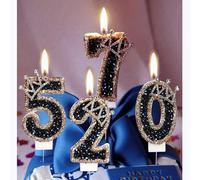 Shein 1 pieza Vela de cumpleaños con número, decoración de pastel para fiesta, vela con diseño elegante de corona brillante como regalo para graduación, bod