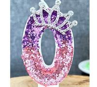 Shein 1 pieza Vela de cumpleaños elegante con cristales y brillo, con adorno de número, diseño de capas con cristales incrustados en rosa y púrpura brillant