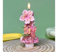 Shein 1 pieza Vela de cumpleaños elegante con forma de mariposa y número 0-9, decorada con flores de melocotón rosa, adecuada para boda, aniversario, baby s