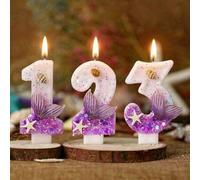Shein 1 pieza Vela de cumpleaños numérica, vela de pastel con forma de cola de pez elegante, decoración de pastel con purpurina, adecuada para celebraciones