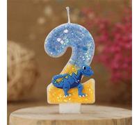 Shein 1 pieza Vela de número de cumpleaños de dinosaurio, vela numérica con lentejuelas de 2.76in/7cm para pastel, decoración de fiesta con tema de dinosaur