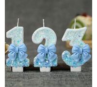 Shein 1 pieza Vela de pastel de cumpleaños con lazo azul soñador y números brillantes del 0 al 9 - Decoración elegante para boda, Navidad y fiestas, regalo
