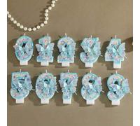 Shein 1 pieza Vela numérica con mariposa azul, decoración de pastel de cumpleaños hecha a mano con purpurina de estrella, diseño de mariposa con purpurina a