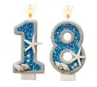Shein 1 pieza Vela numérica de combinación 0-9 con borde plateado y estrella de mar azul, adecuada para fiesta de cumpleaños, aniversario, boda, cumpleaños