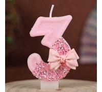 Shein 1 pieza Velas de cumpleaños numeradas del 0 al 9, diseño de lazo a lunares rosas, velas numeradas hechas a mano con brillo degradado, estilo dulce y d