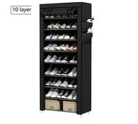 Shein 1 pieza Zapatero de tela con cremallera negra, armario de zapatos de varios niveles, sencillo, para dormitorio de estudiantes, a prueba de polvo, requ