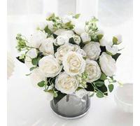 Shein 1 ramo de flores de rosa artificiales, incluye bolas bordadas de seda, adecuado para bodas, hogar, restaurante, dormitorio, decoración de jarrones, fi