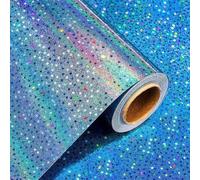 Shein 1 Rollo 43*300cm Papel de Regalo Azul Láser, Rollo de Envoltura con Pequeñas Estrellas Brillantes, Decoración para Baby Shower, Suministros para Fiest