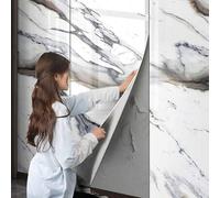 Shein 1 rollo de 1,2㎡ de adhesivo de pared tipo mármol PVC, superficie brillante 3D impermeable, tablero de plástico y aluminio para baño, cocina, sala de e