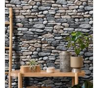 Shein 1 rollo de 1m/3m/5m Papel tapiz de efecto 3D de piedra apilada gris vintage, removible y autoadhesivo, papel tapiz de vinilo para decoración del hogar