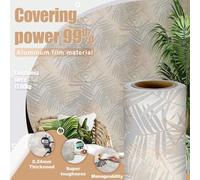 Shein 1 rollo de 1m/3m/5m Papel tapiz estilo minimalista con hojas retro gris y dorado, papel de contacto autoadhesivo y removible, decoración del hogar DIY