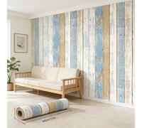 Shein 1 Rollo de papel de contacto con estampado de rayas y textura de madera mediterránea, autoadhesivo y removible, impermeable, para decoración del hogar