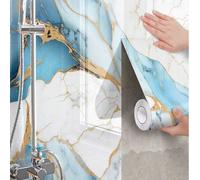 Shein 1 rollo de papel de contacto de mármol azul y dorado para encimeras, impermeable, con adhesivo y se puede despegar, papel tapiz de mármol brillante pa