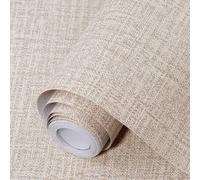 Shein 1 rollo de papel pintado de lino gris claro para decoración del hogar, autoadhesivo, con efecto pegatina, para dormitorio, comedor, cocina, gabinetes,