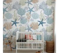 Shein 1 Rollo de Papel Tapiz Autoadhesivo con Diseño de Estrella de Mar de Playa, Decoración de Pared de Océano Coral, Mural Botánico Elegante con Superfici