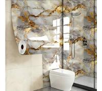Shein 1 Rollo de papel tapiz autoadhesivo con efecto de mármol dorado texturizado, adhesivo de pared impermeable para baño, papel de contacto para decoració