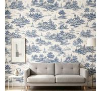 Shein 1 Rollo de Papel Tapiz Autoadhesivo con Estampado Vintage de Faro Costero Azul, Mural Autoadhesivo de Paisaje de Velero de Isla, Papel Tapiz Decorativ