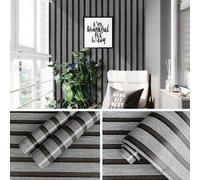 Shein 1 Rollo de Papel Tapiz Autoadhesivo con Grano de Madera Falsa Amarilla, Rayas Verticales de Cuadrícula Gris, DIY Impermeable & Resistente a la Humedad