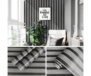 Shein 1 Rollo de Papel Tapiz Autoadhesivo con Grano de Madera Falsa Amarilla, Rayas Verticales de Cuadrícula Gris, DIY Impermeable & Resistente a la Humedad