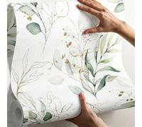 Shein 1 Rollo de Papel Tapiz Autoadhesivo de Hojas de Eucalipto Verde, Fácil de Aplicar y Quitar, Mural de Pared Impermeable y Removible, Decoración del Hog