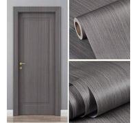 Shein 1 Rollo de papel tapiz autoadhesivo de PVC con efecto de veta de madera gris oscuro, impermeable y resistente al aceite, adecuado para decoración de f