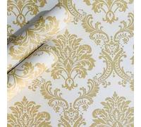 Shein 1 Rollo de papel tapiz autoadhesivo estilo europeo dorado, papel tapiz de PVC despegable y pegajoso, resistente al agua y fácil de aplicar y quitar, a