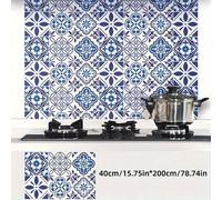 Shein 1 Rollo de papel tapiz autoadhesivo, papel tapiz de estilo marroquí con efecto de azulejo cerámico, se puede pelar y pegar, impermeable y removible, a