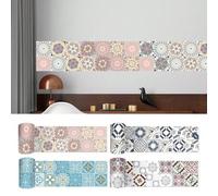 Shein 1 Rollo de Papel Tapiz Autoadhesivo Removible de PVC con Diseño de Mandala Bohemio, Borde de Pared y Suelo a Rayas Multicolor Vintage 3.94/5.91/7.87/1