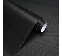 Shein 1 rollo de papel tapiz autoadhesivo, resistente al agua y al aceite, de color negro con textura de madera, para dormitorio, armario, decoración de par