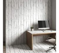Shein 1 Rollo de Papel Tapiz Blanco con Efecto de Madera Desgastada, Papel de Contacto Removible Estilo Granja con Listones, Papel Tapiz Autoadhesivo de PVC