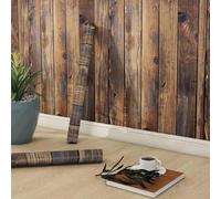 Shein 1 rollo de papel tapiz de imitación de grano de madera de color marrón amarillento con estilo retro, adecuado para la decoración del hogar. Gabinetes
