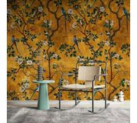 Shein 1 Rollo de Papel Tapiz de Lujo Vintage con Pájaro Amarillo & Peonía, Mural de Pared Retro con Rama Floral & Mariposa, Pegatina de Pared Removible Auto