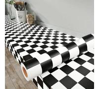 Shein 1 Rollo de papel tapiz decorativo para el hogar de vinilo a prueba de agua con diseño a cuadros en blanco y negro con efecto de mosaico para salpicadu
