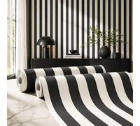 Shein 1 Rollo de Papel Tapiz Geométrico Moderno a Rayas Negras y Blancas No Tejido, Papel Tapiz Autoadhesivo y Desmontable, Adecuado para Pared de Fondo de