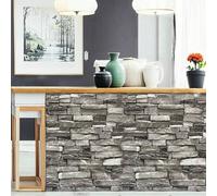Shein 1 Rollo de Papel tapiz retro gris con diseño de ladrillo y piedra con cuadrícula, autoadhesivo, grueso y duradero, fácil de pelar y despegar, adecuado