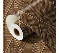 Shein 1 rollo Papel tapiz de madera con geometría, grano de madera, autoadhesivo, papel de contacto, vinilo para pared de madera, papel tapiz natural textur