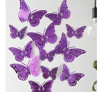 Shein 1 Set (12 piezas) Etiquetas engomadas de mariposa huecas púrpura, decoración de pared con mariposas 3D, decoración para tartas, decoración de boda, de
