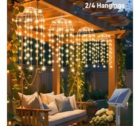 Shein 1 Set, 128/256 Luces LED solares colgantes con forma de medusa, 8 modos de parpadeo de luces de hadas, adecuadas para patio, sombrilla, aleros, jardín