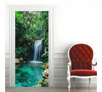 Shein 1 Set/2 Piezas Adhesivo de Mural de Puerta con Diseño de Cascada Vibrante y Bosque - Adhesivo Removible de Pared, Adecuado para Decoración Moderna del
