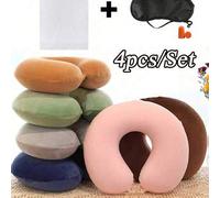 Shein 1 Set 4pcs Almohada de cuello inflable para viaje, almohada de viaje para avión para coche, hogar, oficina, viaje, vuelo, con funda suave con broche,