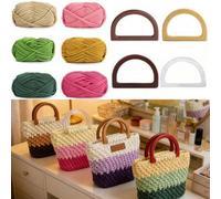 Shein 1 Set/6 Piezas Nuevo Bolso de Crochet de Hilo Primavera/Verano, Con Mango de Madera, Bolso de Crochet Hecho a Mano Dopamina, Kit de Fabricación de Car