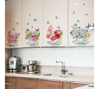 Shein 1 set Adhesivo de pared con estampado de flores, Vinilo decorativo impermeable de PVC para decoración del hogar, Adhesivos, Decoración de pared, Calco